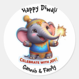 Schattigee Baby olifant in feestelijke kleding Diw Ronde Sticker