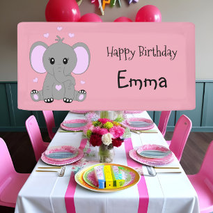 Schattigee baby olifant in roze voor meisjes, hand spandoek