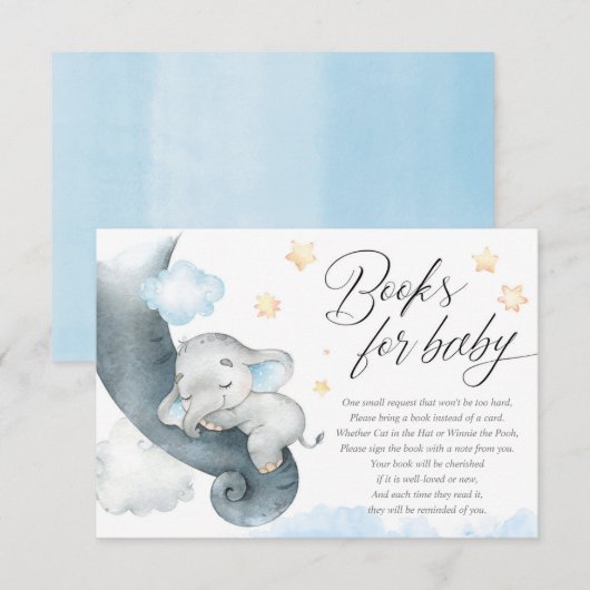 Schattigee baby olifant jongen baby shower boeken  informatiekaartje (Voorkant / Achterkant)