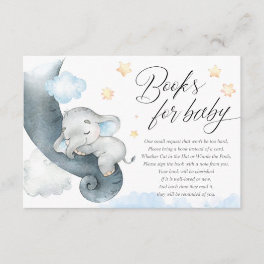 Schattigee baby olifant jongen baby shower boeken  informatiekaartje (Voorkant)