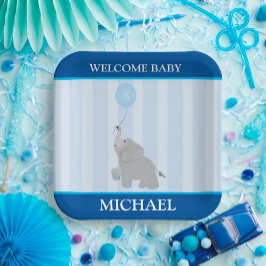 Schattigee Baby Olifant Jongen Baby shower Papier  Papieren Bordje