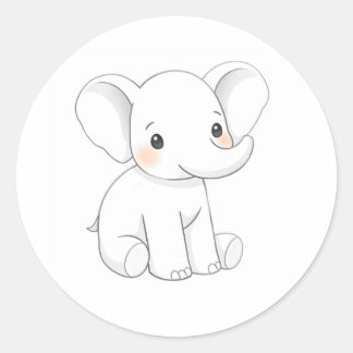 Schattigee Baby Olifant Kalf Waterverf Print Stick Ronde Sticker
