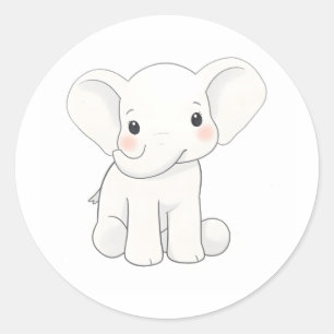 Schattigee Baby Olifant Kalf Waterverf Print Stick Ronde Sticker