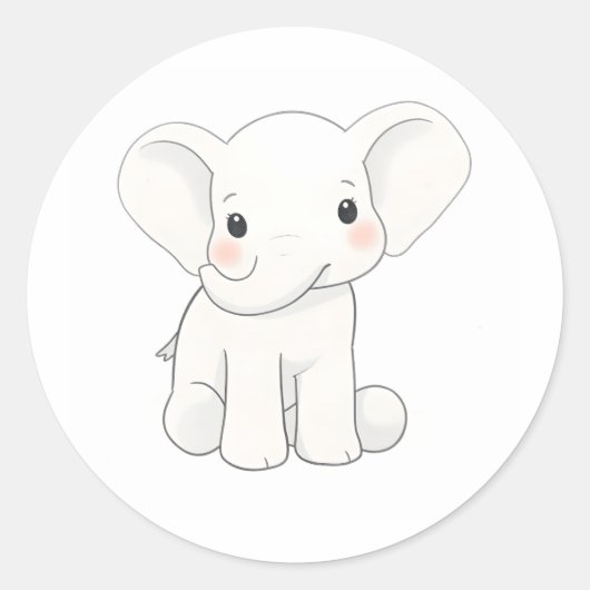 Schattigee Baby Olifant Kalf Waterverf Print Stick Ronde Sticker (Voorkant)