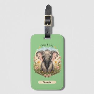 Schattigee Baby Olifant Kalf Wildflower Wanderlust Bagagelabel