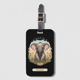 Schattigee Baby Olifant Kalf Wildflower Wanderlust Bagagelabel