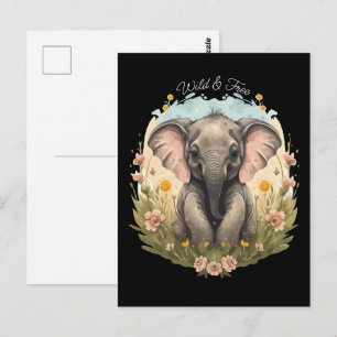 Schattigee Baby Olifant Kalf Wildflower Wanderlust Briefkaart