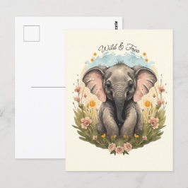 Schattigee Baby Olifant Kalf Wildflower Wanderlust Briefkaart