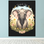 Schattigee Baby Olifant Kalf Wildflower Wanderlust Canvas Afdruk (Insitu (Houten vloer))