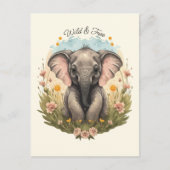 Schattigee Baby Olifant Kalf Wildflower Wanderlust Feestdagenkaart (Voorkant)
