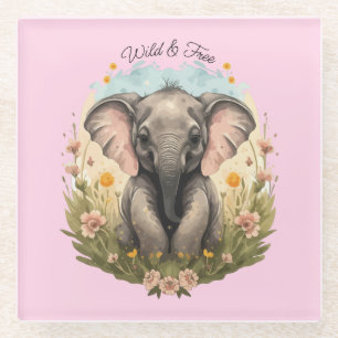 Schattigee Baby Olifant Kalf Wildflower Wanderlust Glazen Onderzetter