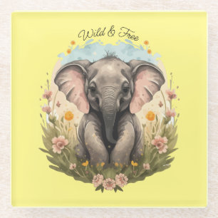Schattigee Baby Olifant Kalf Wildflower Wanderlust Glazen Onderzetter