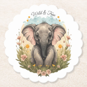 Schattigee Baby Olifant Kalf Wildflower Wanderlust Kartonnen Onderzetters