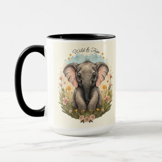 Schattigee Baby Olifant Kalf Wildflower Wanderlust Mok (Links)