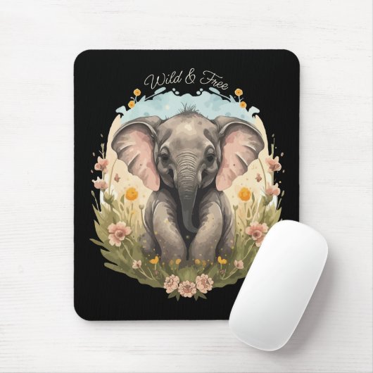 Schattigee Baby Olifant Kalf Wildflower Wanderlust Muismat (Met muis)