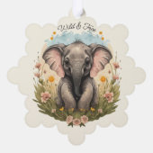 Schattigee Baby Olifant Kalf Wildflower Wanderlust Ornament Kaart (Achterkant)