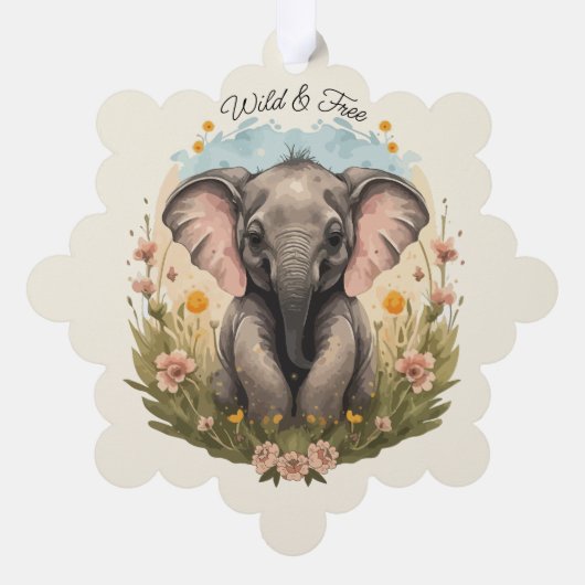 Schattigee Baby Olifant Kalf Wildflower Wanderlust Ornament Kaart (Achterkant)