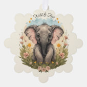 Schattigee Baby Olifant Kalf Wildflower Wanderlust Ornament Kaart (Voorkant)