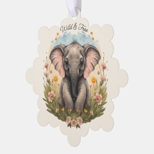 Schattigee Baby Olifant Kalf Wildflower Wanderlust Ornament Kaart (Links)