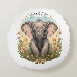Schattigee Baby Olifant Kalf Wildflower Wanderlust Rond Kussen