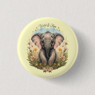 Schattigee Baby Olifant Kalf Wildflower Wanderlust Ronde Button 3,2 Cm