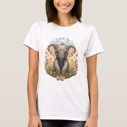 Schattigee Baby Olifant Kalf Wildflower Wanderlust T-shirt (Voorkant)