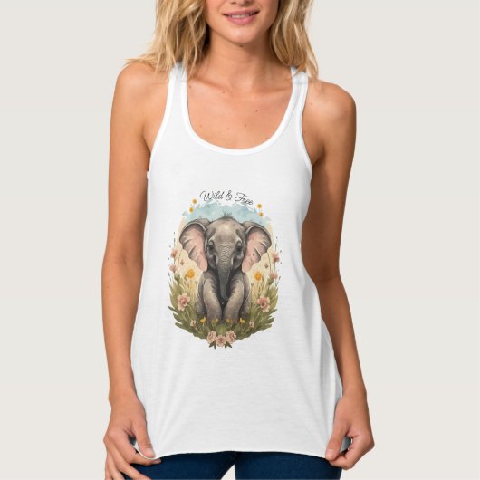 Schattigee Baby Olifant Kalf Wildflower Wanderlust Tanktop (Voorkant)