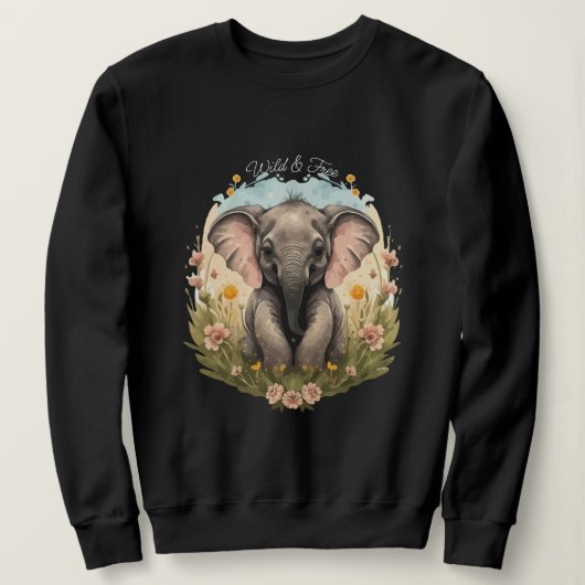 Schattigee Baby Olifant Kalf Wildflower Wanderlust Trui (Design voorkant)