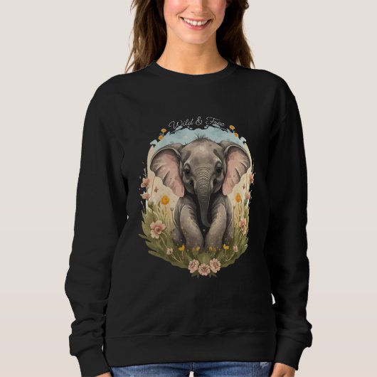 Schattigee Baby Olifant Kalf Wildflower Wanderlust Trui (Voorkant)