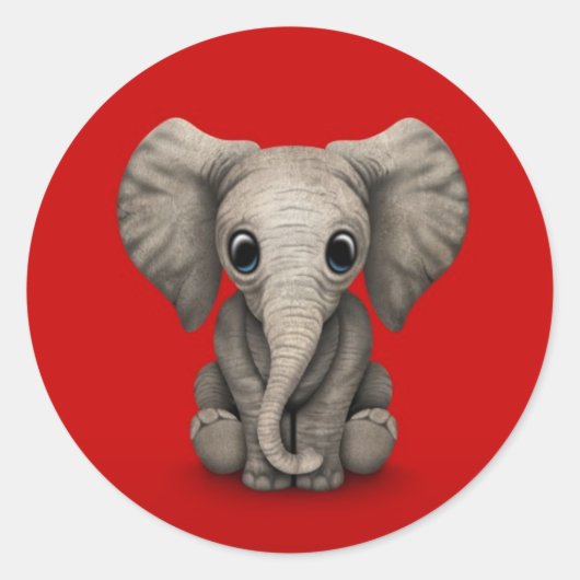 Schattigee Baby olifant kalf zitten, rood Ronde Sticker (Voorkant)