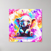 Schattigee Baby olifant - kleurrijke olifantenschi Canvas Afdruk (Voorkant)