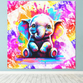 Schattigee Baby olifant - kleurrijke olifantenschi Canvas Afdruk (Insitu (Houten vloer))