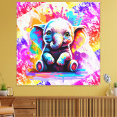 Schattigee Baby olifant - kleurrijke olifantenschi Canvas Afdruk (Insitu (Woonkamer))