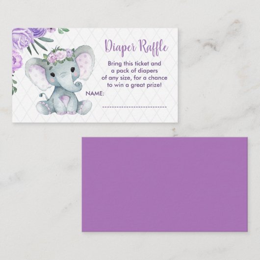 Schattigee Baby Olifant luier loterij ticket, paar Informatiekaartje (Voorkant / Achterkant)