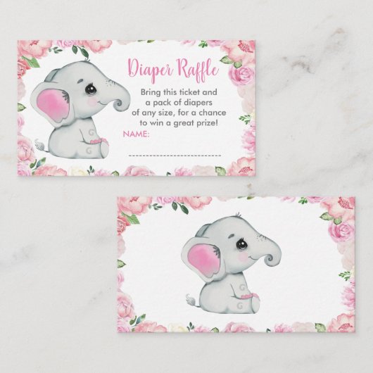 Schattigee Baby Olifant luier loterij ticket, roze Informatiekaartje (Voorkant / Achterkant)