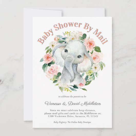 Schattigee Baby Olifant Meisje Baby shower per Mai Kaart (Voorkant)