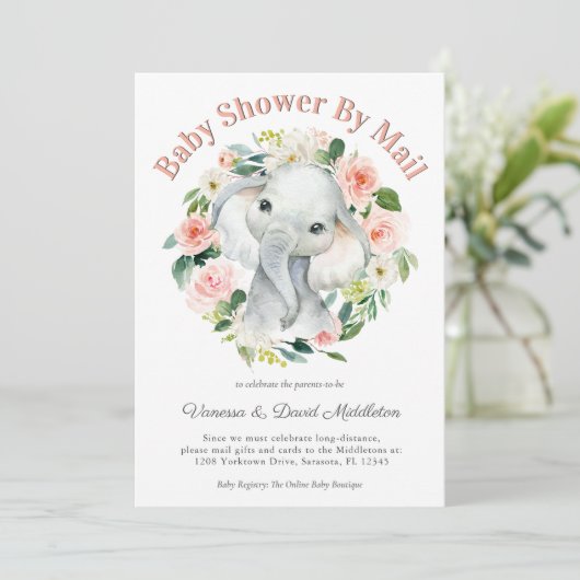 Schattigee Baby Olifant Meisje Baby shower per Mai Kaart (Staand voorkant)