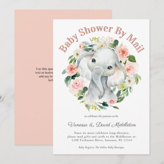 Schattigee Baby Olifant Meisje Baby shower per Mai Kaart (Voorkant / Achterkant)