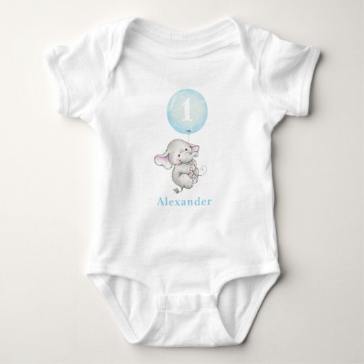 Schattigee Baby olifant met ballon 1e verjaardag B Romper (Voorkant)