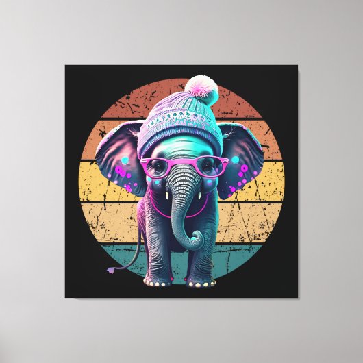 Schattigee Baby Olifant met Beanie en Roze Glazen Canvas Afdruk (Voorkant)
