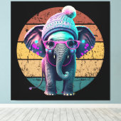 Schattigee Baby Olifant met Beanie en Roze Glazen Canvas Afdruk (Insitu (Houten vloer))