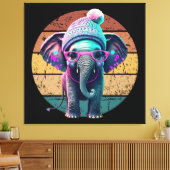Schattigee Baby Olifant met Beanie en Roze Glazen Canvas Afdruk (Insitu (Woonkamer))