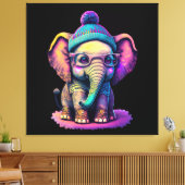Schattigee Baby Olifant met Bril en Beanie Canvas Afdruk (Insitu (Woonkamer))
