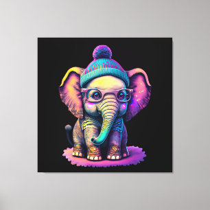 Schattigee Baby Olifant met Bril en Beanie Canvas Afdruk
