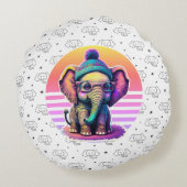 Schattigee Baby Olifant met Bril en Beanie Rond Kussen (Achterkant)