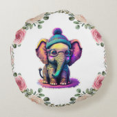 Schattigee Baby Olifant met Bril en Beanie Rond Kussen (Achterkant)