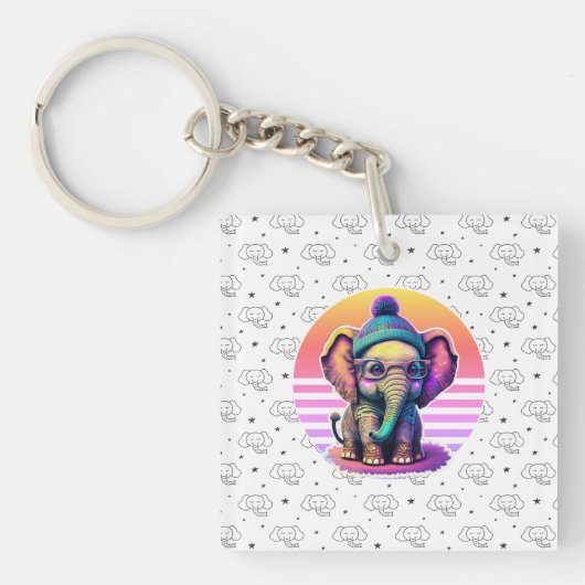 Schattigee Baby Olifant met Bril en Beanie Sleutelhanger (voorkant)