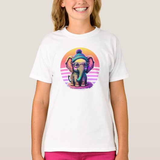 Schattigee Baby Olifant met Bril en Beanie T-shirt (Voorkant)
