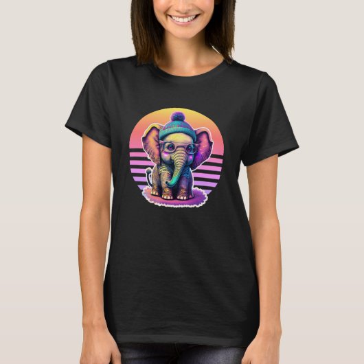 Schattigee Baby Olifant met Bril en Beanie T-shirt (Voorkant)