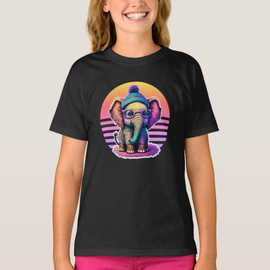 Schattigee Baby Olifant met Bril en Beanie T-shirt (Voorkant)